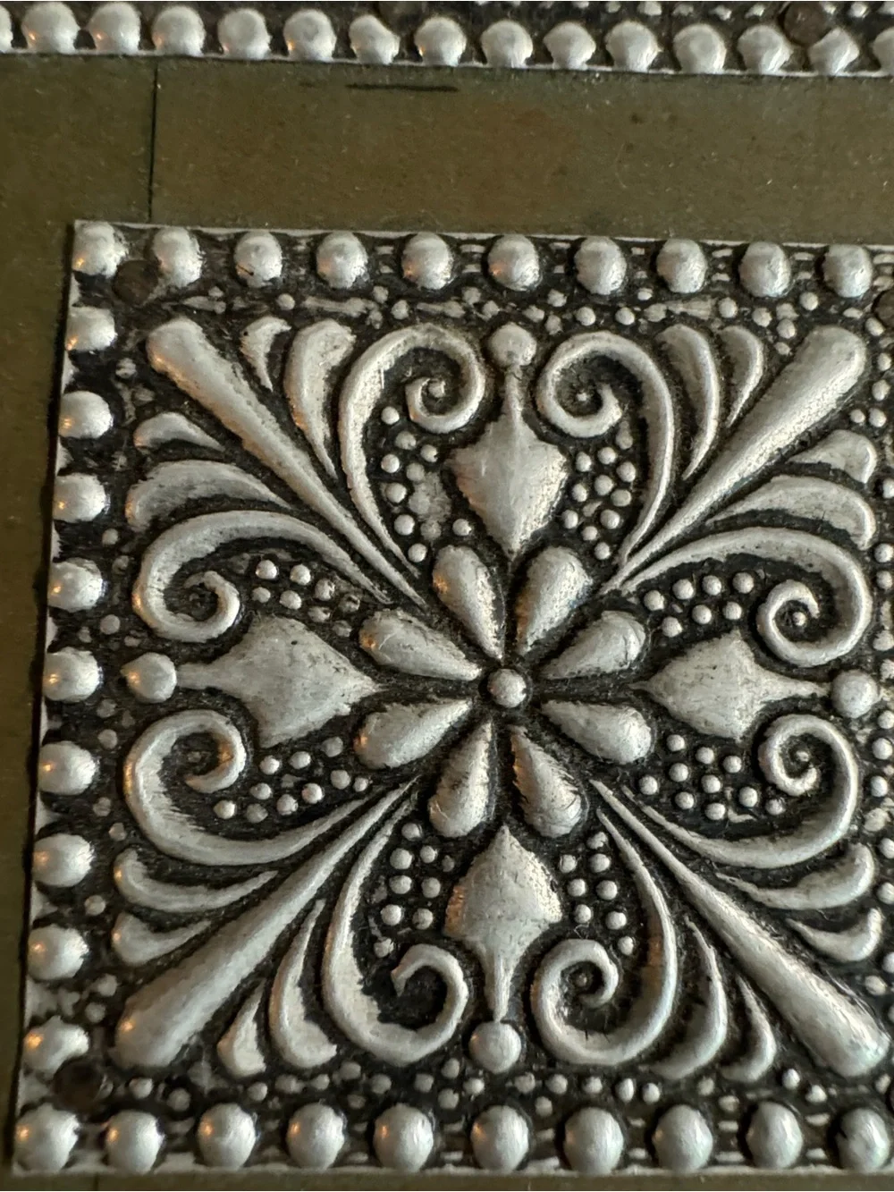 Vintage Tin and Copper Floral Embossed Jewelry Box with Mirrors + Velvet lining.